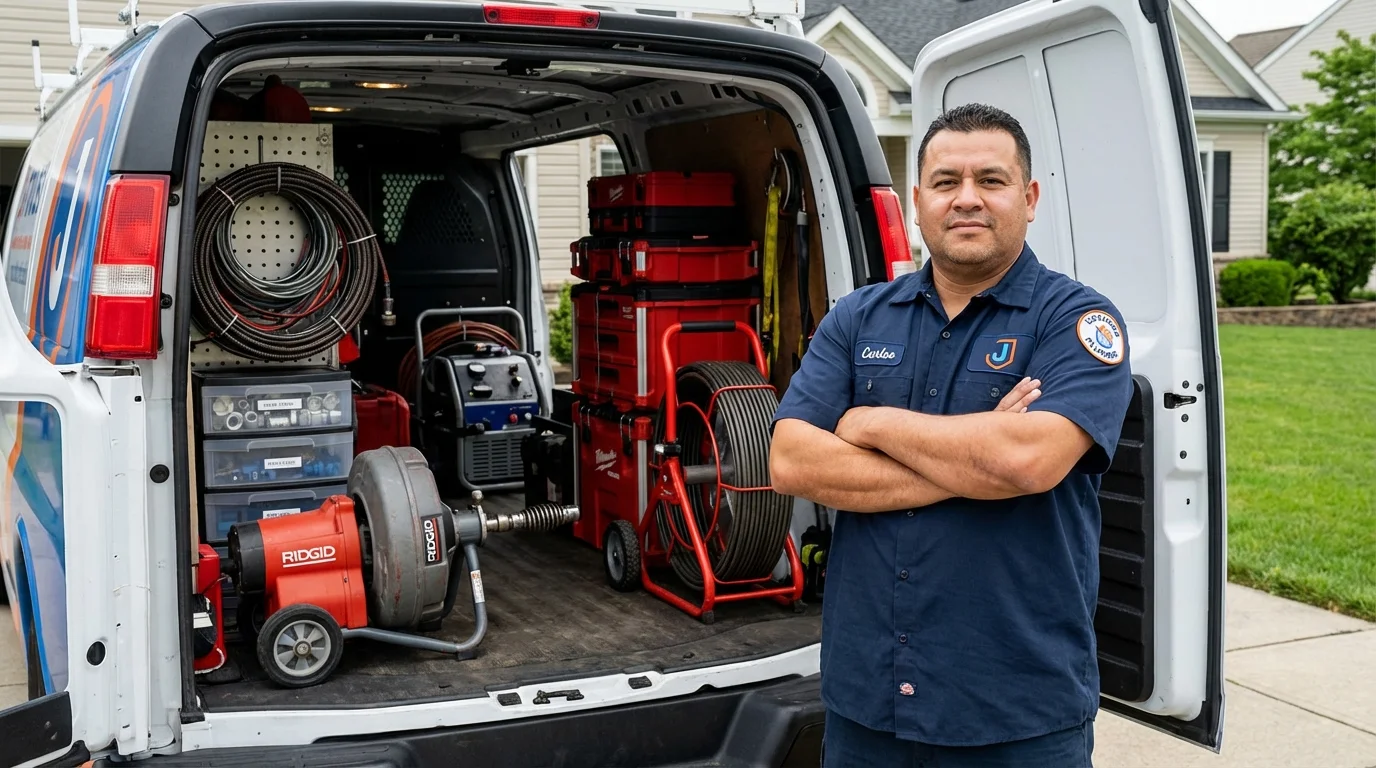 Professional drain cleaning equipment and Johns Plumbing LLC plumber in Norwell