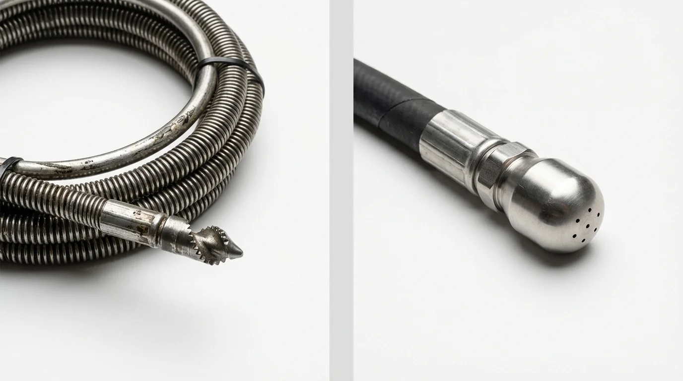 Drain snake cable and hydro jetting nozzle used for drain cleaning in Norwell, MA