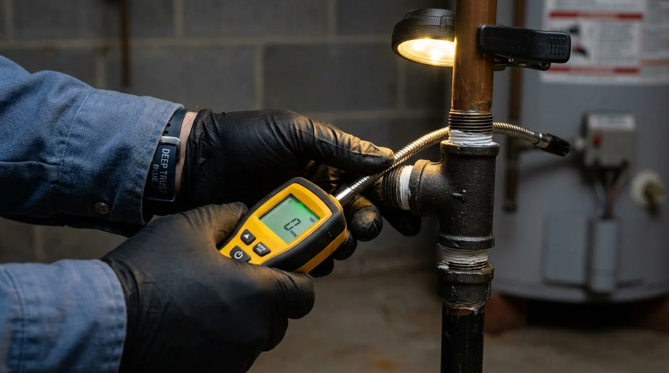Gas leak detection with electronic sniffer by Johns Plumbing LLC in Norwell