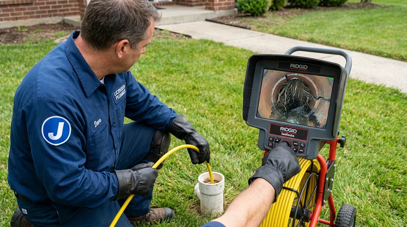 Sewer camera inspection being performed by Johns Plumbing LLC in Norwell