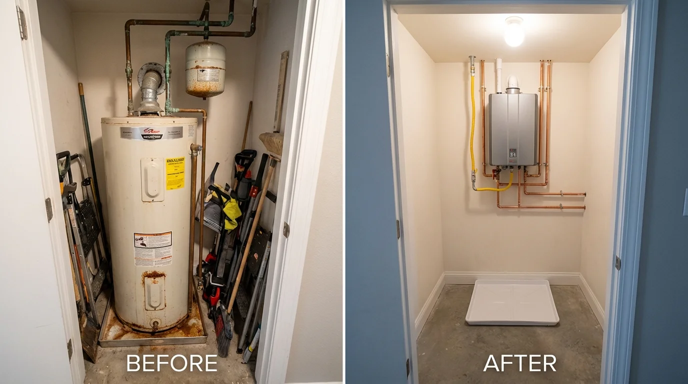 Tank water heater versus wall-mounted tankless unit comparison for Norwell, MA homeowners