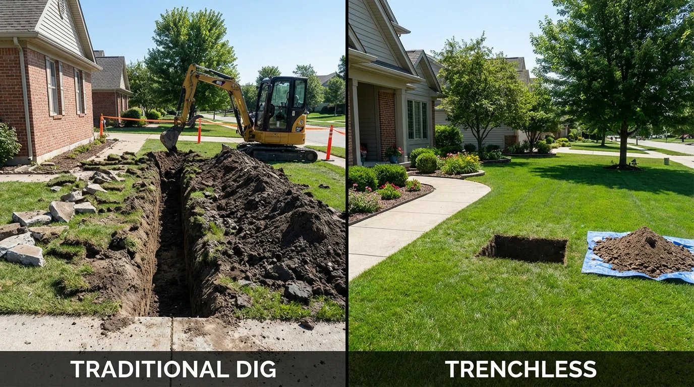 Trenchless sewer repair with minimal yard damage versus traditional excavation in Norwell, MA